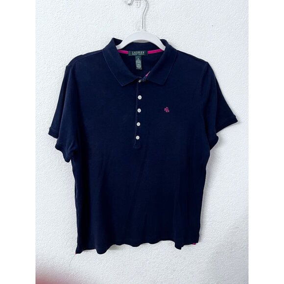 Lauren Ralph Lauren 1X Navy Polo Shirt Womens Short Sleeve Cotton Logo Embroider - Picture 2 of 6
